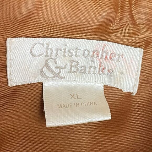 Christopher & Banks Cognac Suede Leather Jacket Size XL Zip Front Crochet Trim - Picture 11 of 14